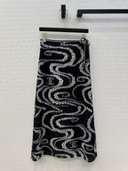 CC 25 Wave Pattern Long Skirt Black Silk Cotton