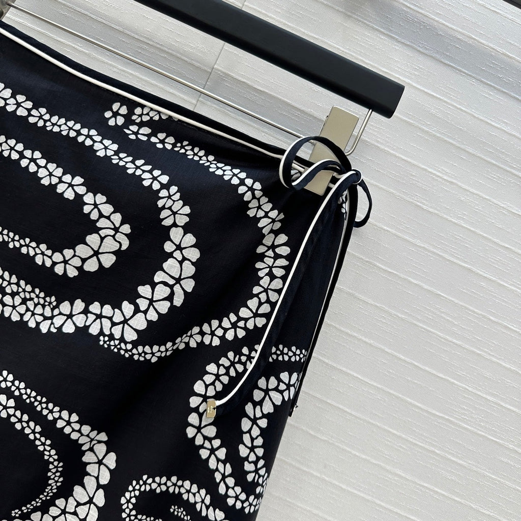 CC 25 Wave Pattern Long Skirt Black Silk Cotton