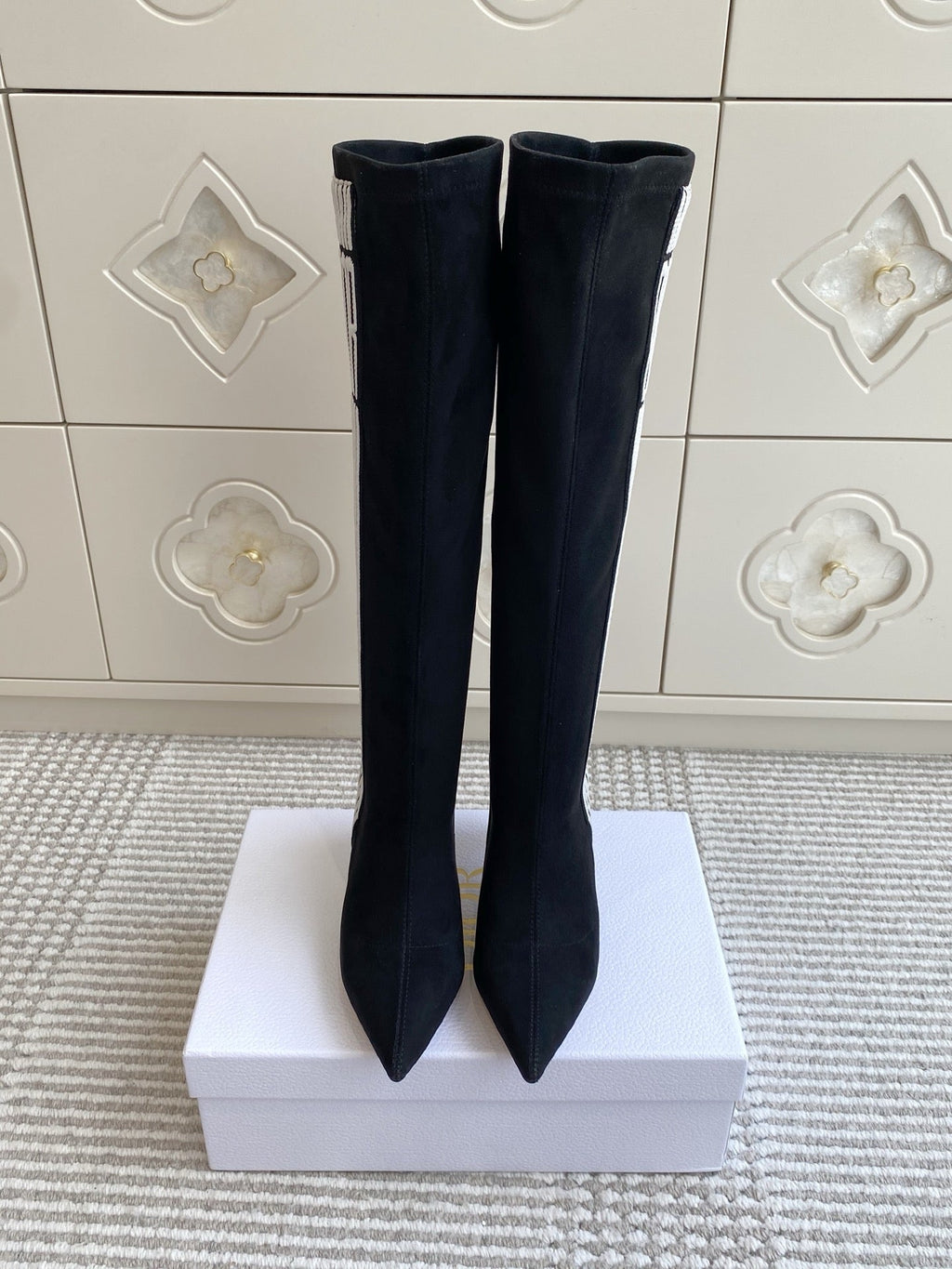 Dior 2025 Tribales Heeled Ankle High Boot 80mm Black White Suede 501198