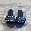 CD 26s Flat Slippers Navy Blue Monogram Canvas Rubber 648133
