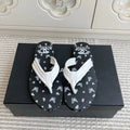 CC 26s Thong Sandals Black White Rubber Leather 647684