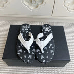 CC 26s Thong Sandals Black White Rubber Leather 647684