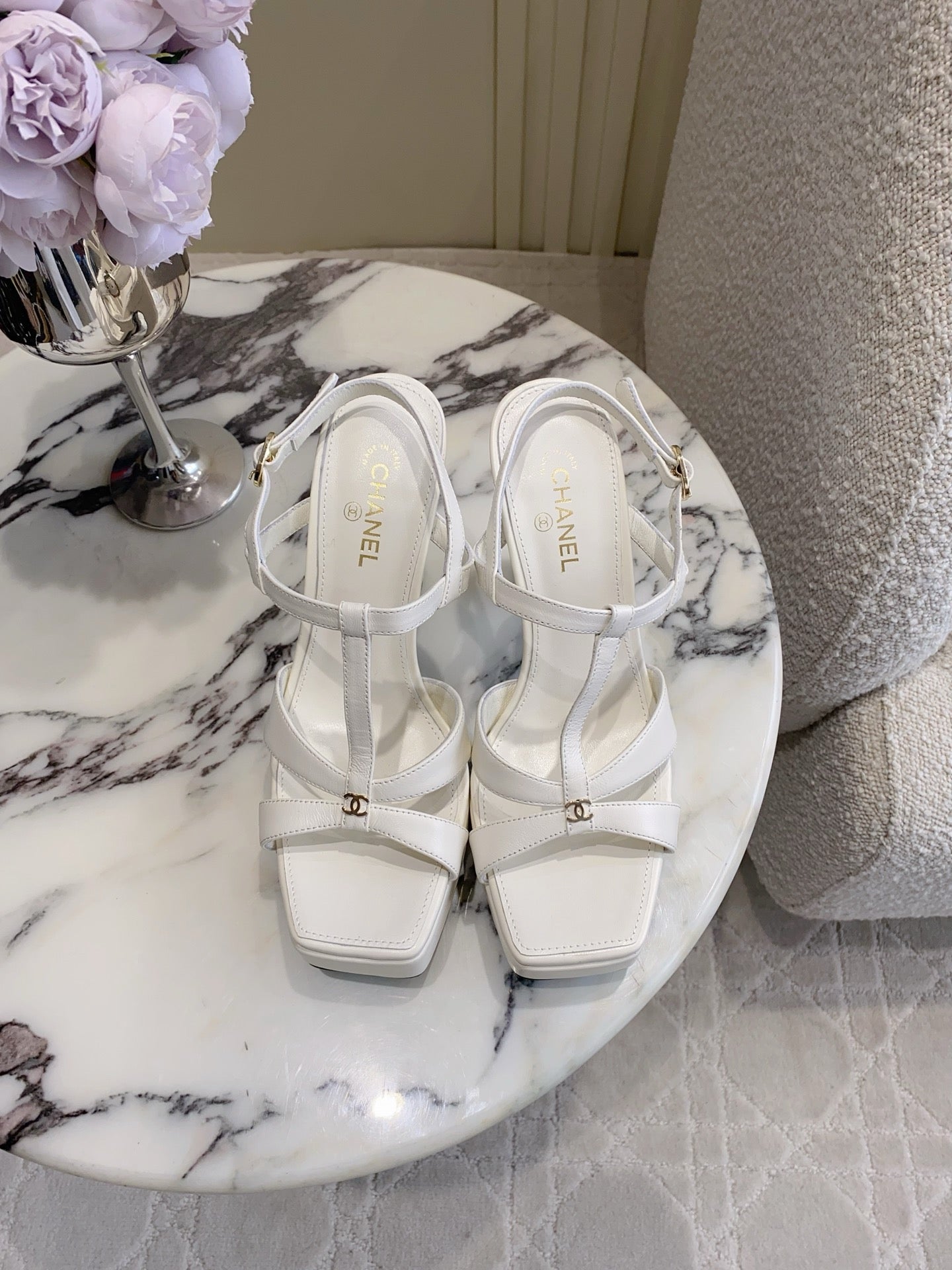 CC 26s Platform Stiletto Sandals 13cm White Sheepskin 723713