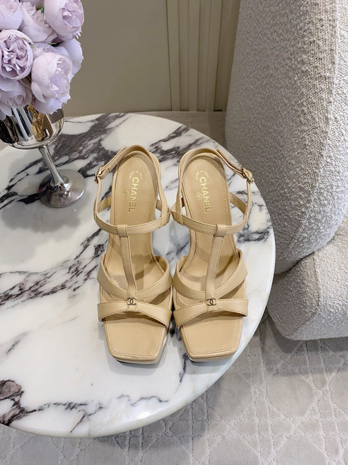 CC 26s Platform Stiletto Sandals 13cm Beige Sheepskin 723711