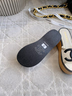 CC Logo Platform Sandals White Lambskin 723737