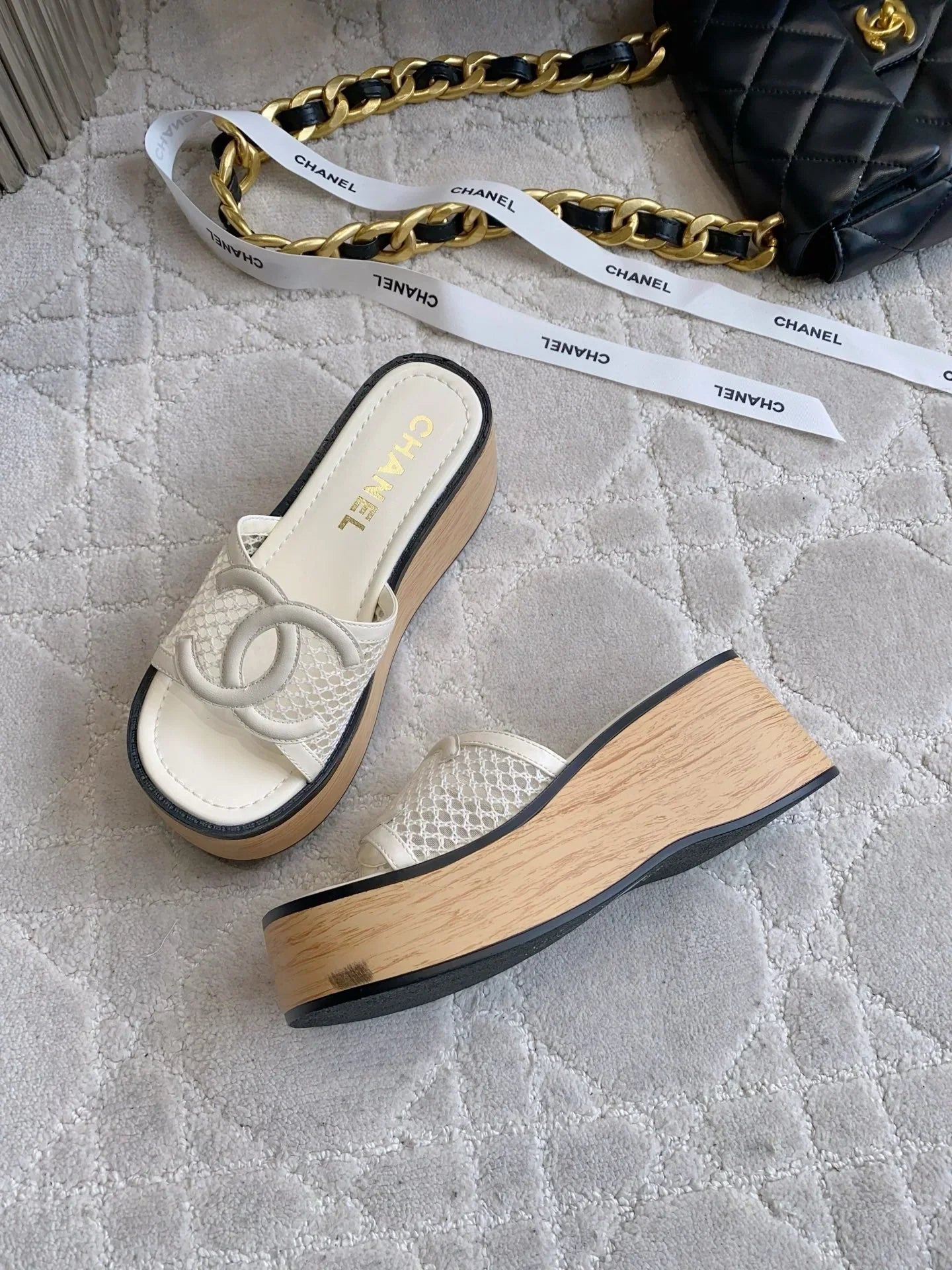 CC Logo Platform Sandals Lambskin 723736
