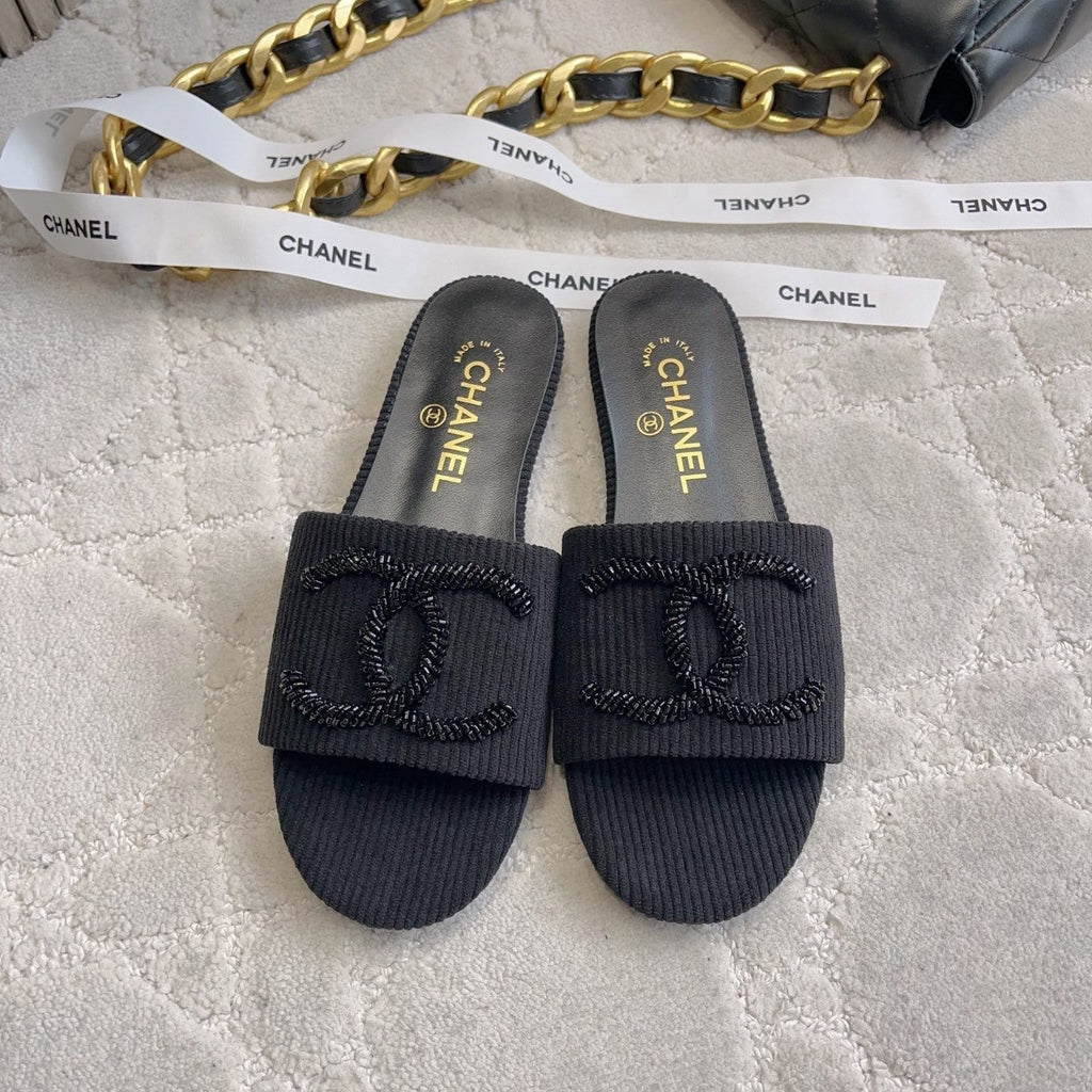 CC 26s Flat Mules Black Woven Cord 723784
