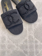 CC 26s Flat Mules Black Woven Cord 723784