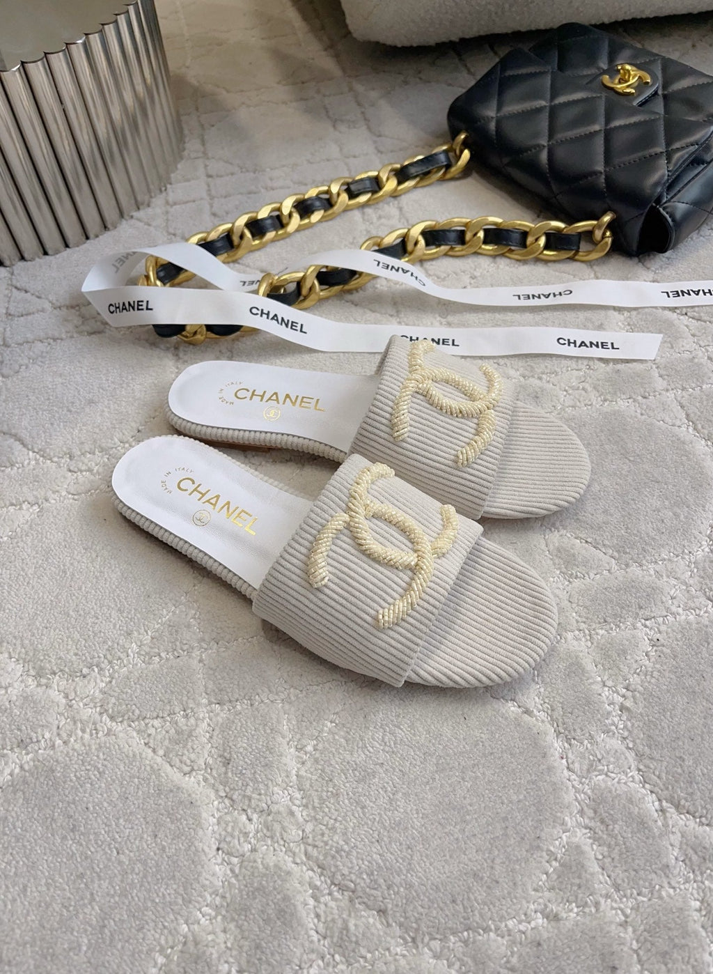 CC 26s Flat Mules Light Grey Woven Cord 723786