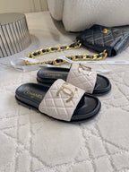CC Logo Slide Black Light Taupe Quited Lambskin 723796