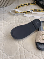 CC Logo Slide Black Light Taupe Quited Lambskin 723796
