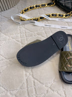 CC Logo Slide Black Olive Quited Lambskin 723795