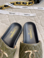 CC Logo Slide Black Olive Quited Lambskin 723795