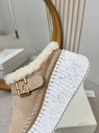 Chloe Nama Shearling-Lined Mule Beige Suede 528077