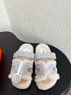 HM Chypre Sandal In Light Grey Blue Mix White Suede And Fleece Lining  961137