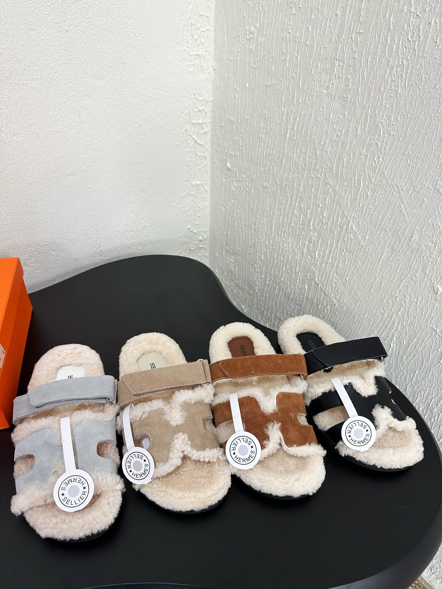 HM Chypre Sandal In Light Grey Blue Mix White Suede And Fleece Lining  961137
