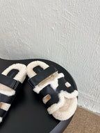 HM Chypre Sandal In Black White Lambskin And Fleece Lining  961138