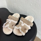 HM Chypre Sandal In Light Brown Mix White Suede And Fleece Lining 961139