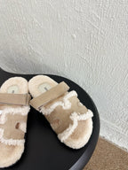 HM Chypre Sandal In Light Brown Mix White Suede And Fleece Lining 961139