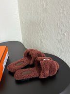HM Oran Sandal Dark Brown Red Wool Fleece 961014