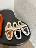 HM Oz Mule Caramel Mix White Suede Lined With Wool Fleece  961092