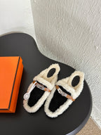 HM Oz Mule Black Mix White Suede Lined With Wool Fleece 961091