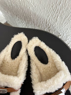 HM Oz Mule Black Mix White Suede Lined With Wool Fleece 961091