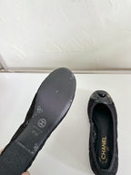 Ballet Flats Black Tweed Grosgrain Flower
