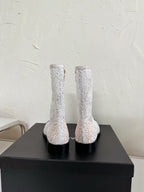 CC Boots Flower White Lace Mesh Black Grosgrain