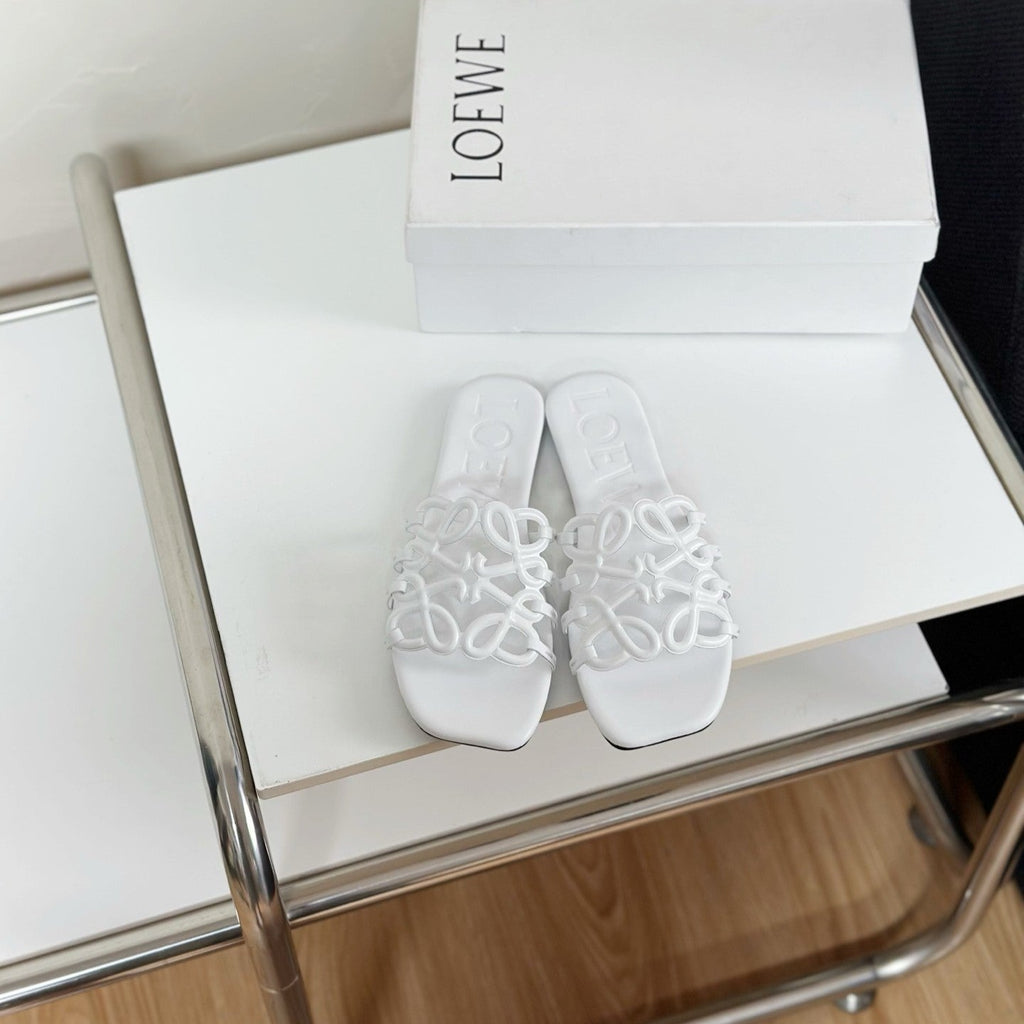 Petal Anagram Slide in White Soft Calfskin 273513