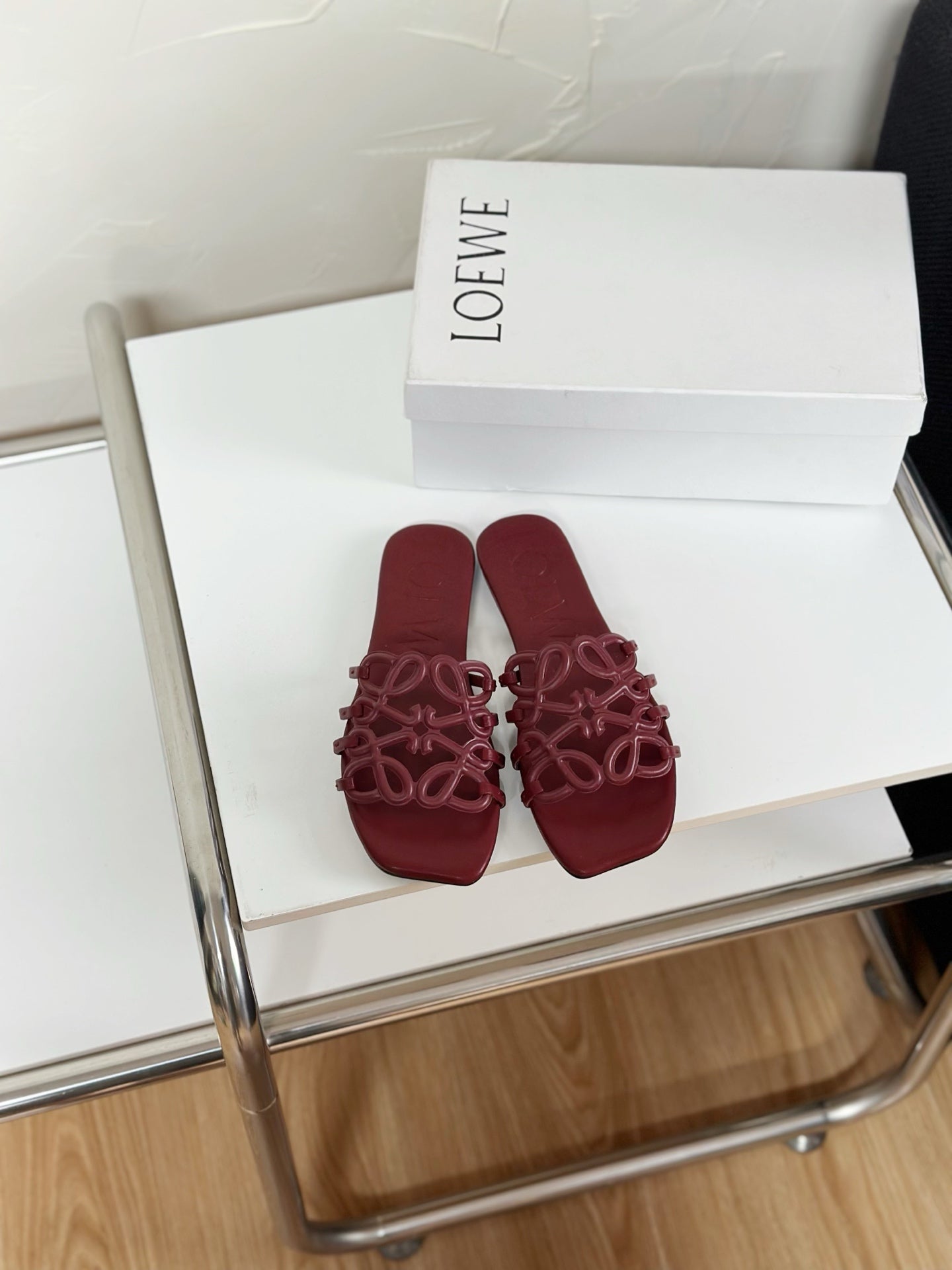 Petal Anagram Slide in Burgundy Soft Calfskin 273518