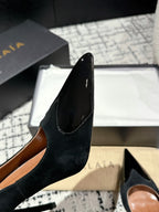 ALAIA HIGH PUMPS 10CM IN BLACK SUEDE MIX CALFSKIN