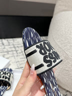 CD Dway Slide Deep Blue Mix White Black Embroidered Cotton