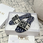 CD Dway Slide Deep Blue Mix White Black Embroidered Cotton
