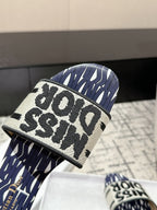 CD Dway Slide Deep Blue Mix White Black Embroidered Cotton