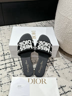 CD Dway Slide Black Mix White Embroidered Cotton