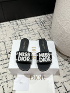 CD Dway Slide Black Mix White Embroidered Cotton