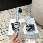 CD Dway Heeled Slide Blue Black Embroidered Cotton