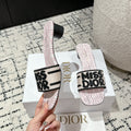 CD Dway Heeled Slide Light Pink Black Embroidered Cotton