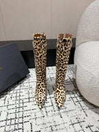 Alaila High Boots 60mm In Light Yellow Calfskin Horsehair Leopard Print 916740