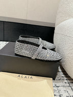 Alaia 25 Embellished Mary Jane Flats White Suede 293179