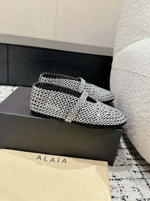 Alaia 25 Embellished Mary Jane Flats White Suede 293179