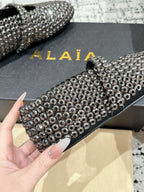 Alaia 25 Embellished Mary Jane Flats Silver Suede 293180