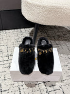 Chloe Covered Fur Slippers Black Wool 514327