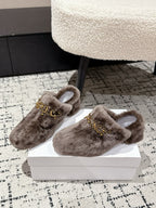 Chloe Covered Fur Slippers Dark Brown Wool 514329