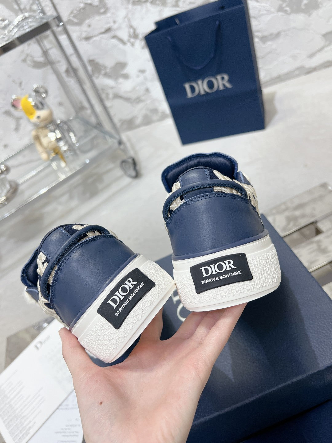 CD B33 Sneaker 30mm In Navy Blue Calfskin 100666