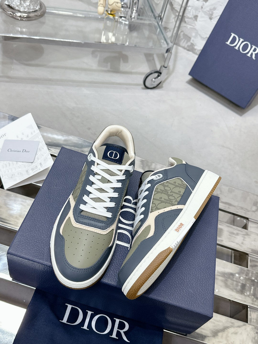 CD B27 Low-Top Sneaker 30mm In Charcoal Blue Monogram Calfskin 100787