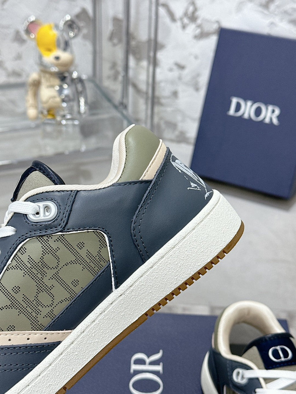 CD B27 Low-Top Sneaker 30mm In Charcoal Blue Monogram Calfskin 100787