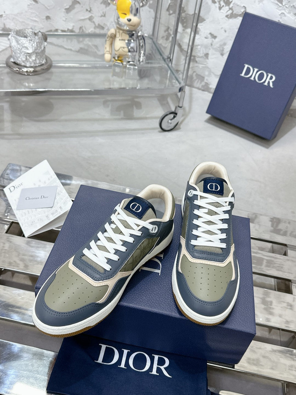CD B27 Low-Top Sneaker 30mm In Charcoal Blue Monogram Calfskin 100787