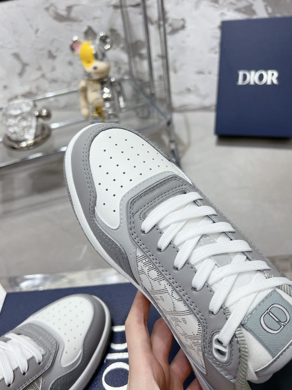 CD B27 Low-Top Sneaker 30mm In Grey White Monogram Calfskin 100823